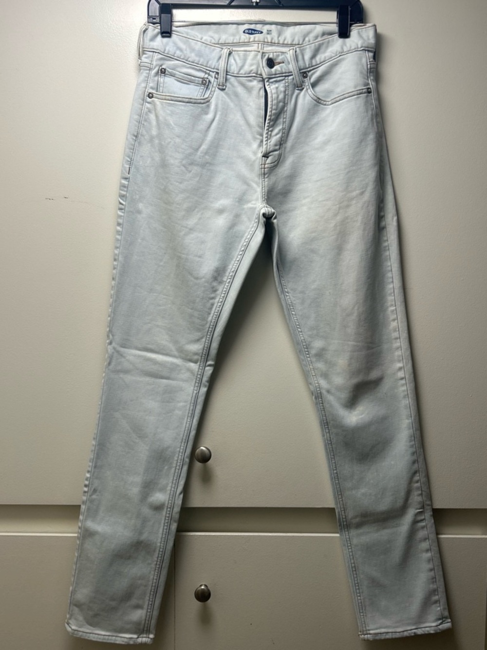 Old Navy White Slim Jeans with Tan Stitching